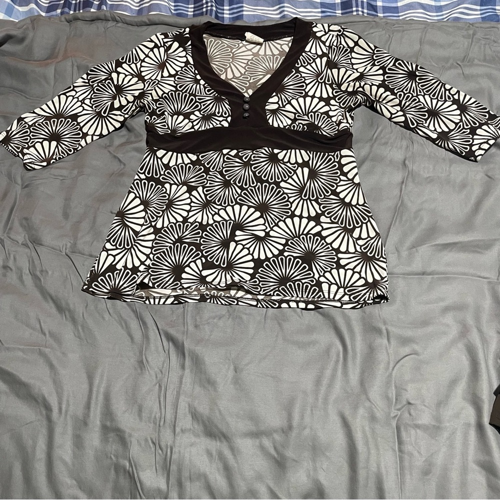 Maurices Monochrome Floral V-Neck Blouse